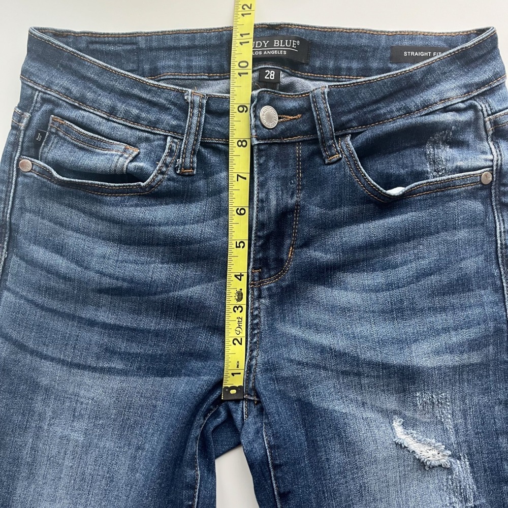 Judy Blue Straight Fit Distressed Denim Jeans Womens 28 Dark Wash Straight Leg - Picture 11 of 14
